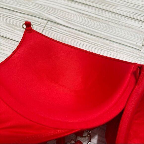 VICTORIA’S‎ SECRET PUSH-UP RING RACERBACK RED SWIMSUIT BIKINI TOP 36D NWT - Picture 7 of 10
